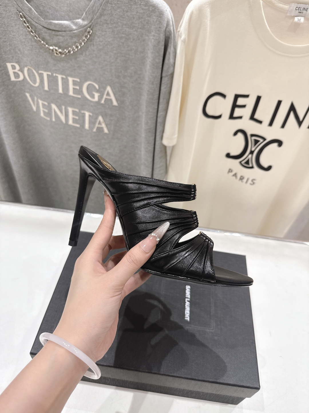 高版本出厂 SAINT LAUREN*～F017 圣罗兰ysl 26ss春夏全新走秀款高跟拖鞋·全新鞋型