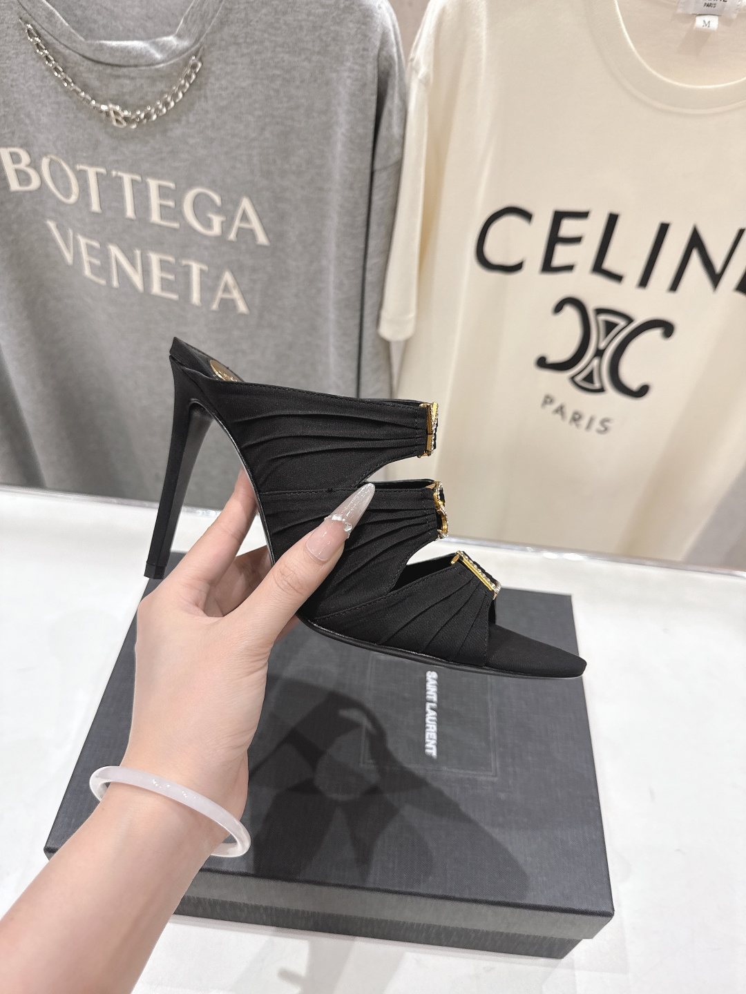 高版本出厂 SAINT LAUREN*～F017 圣罗兰ysl 26ss春夏全新走秀款高跟拖鞋·全新鞋型