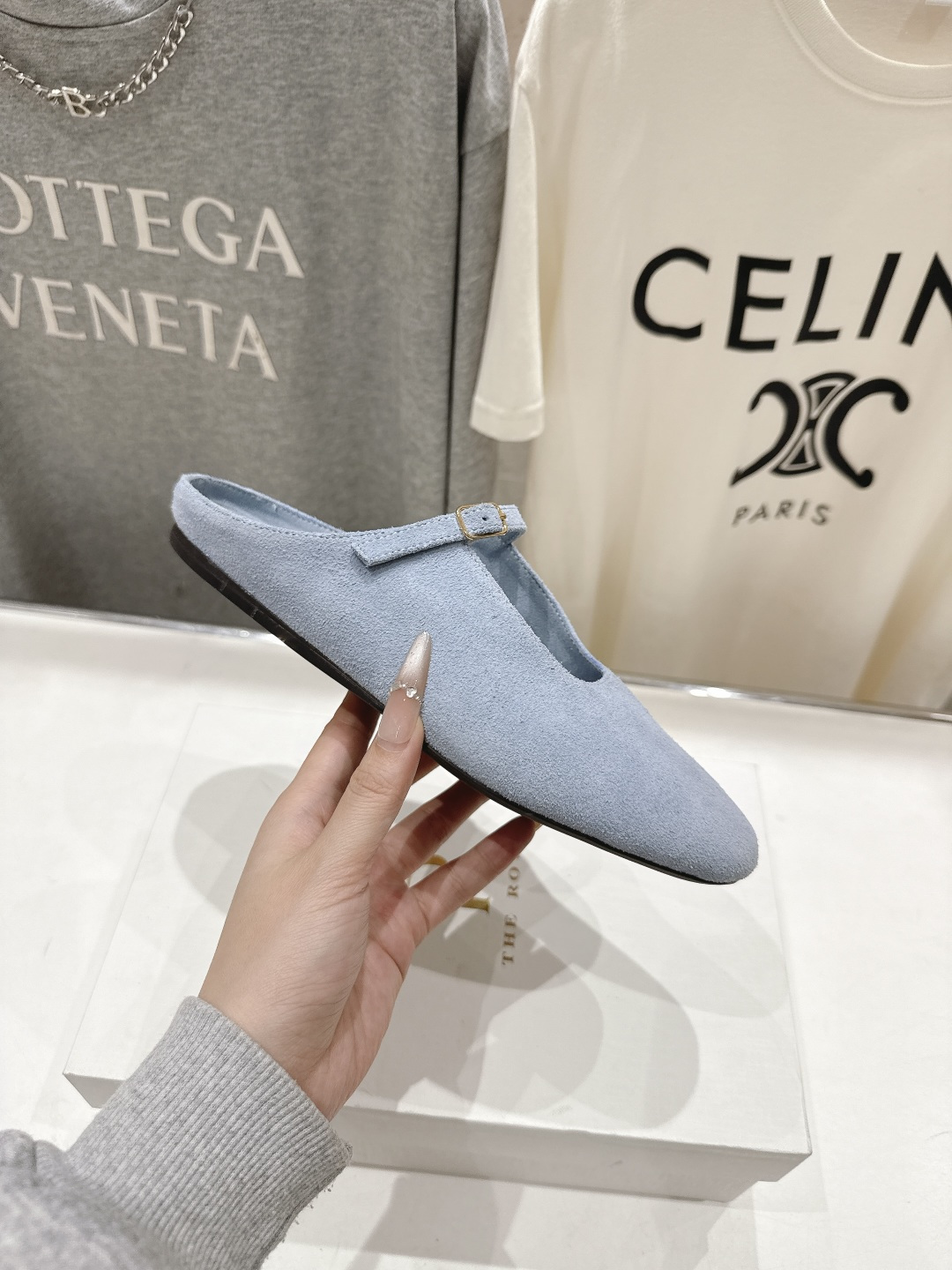 高版本出厂 the row 2026ss春夏走秀爆款小方头平底鞋玛丽珍休闲鞋半拖单鞋非常舒服的平底鞋，极