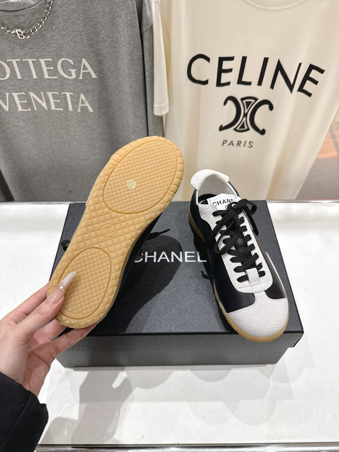 高版本出厂 Chanel*香奈儿 小香F015 2026ss早春新款平底系带熊猫鞋休闲运动鞋饼干鞋阿甘鞋