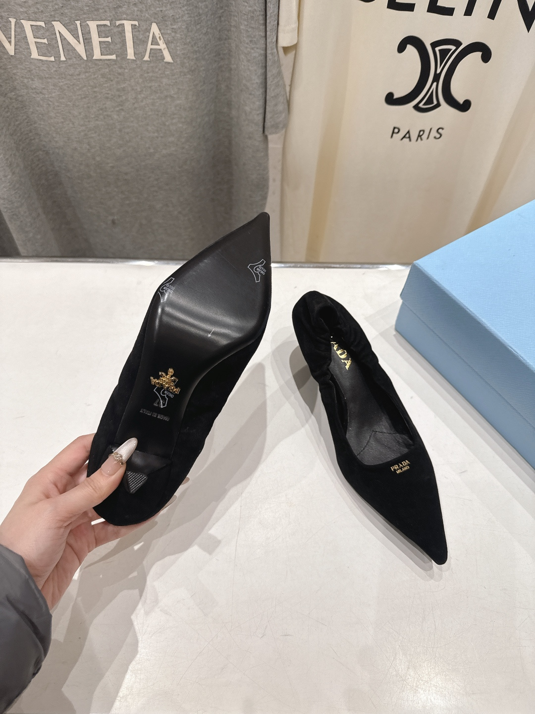 高版本出厂 PRADA* 普拉达F025 26ss春夏新品玛丽珍仙女风尖头高跟鞋单鞋时装鞋原版购入1:1
