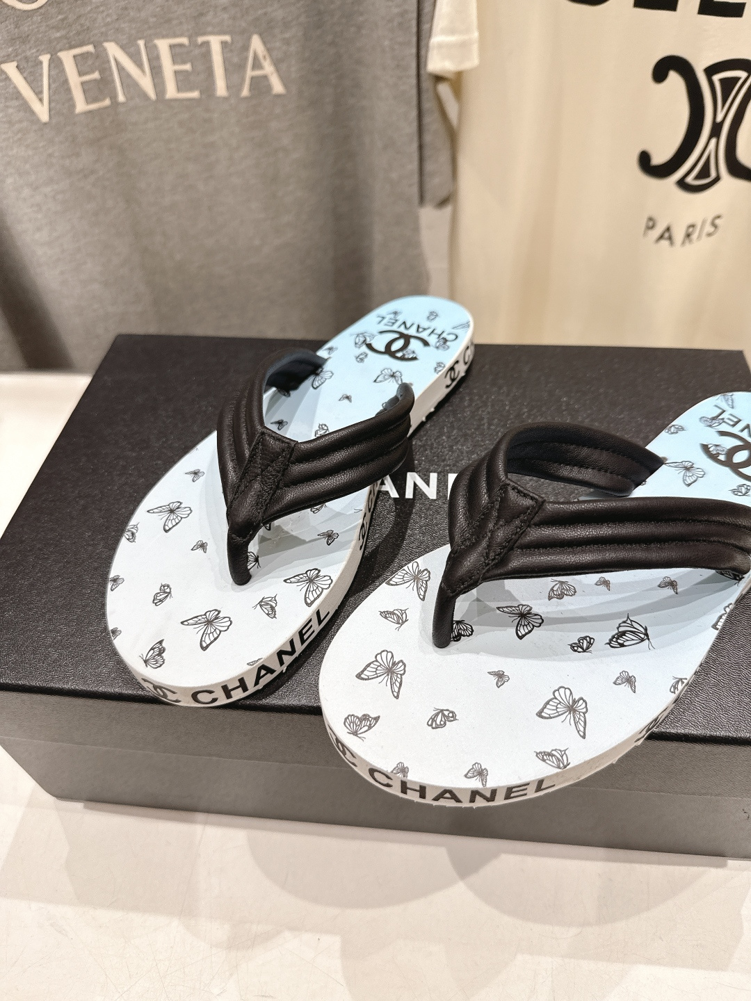 高版本出厂 皮面 Chanel*香奈儿F036 小香2026ss夏季新款人字拖夹脚沙滩拖鞋2026夏季爆