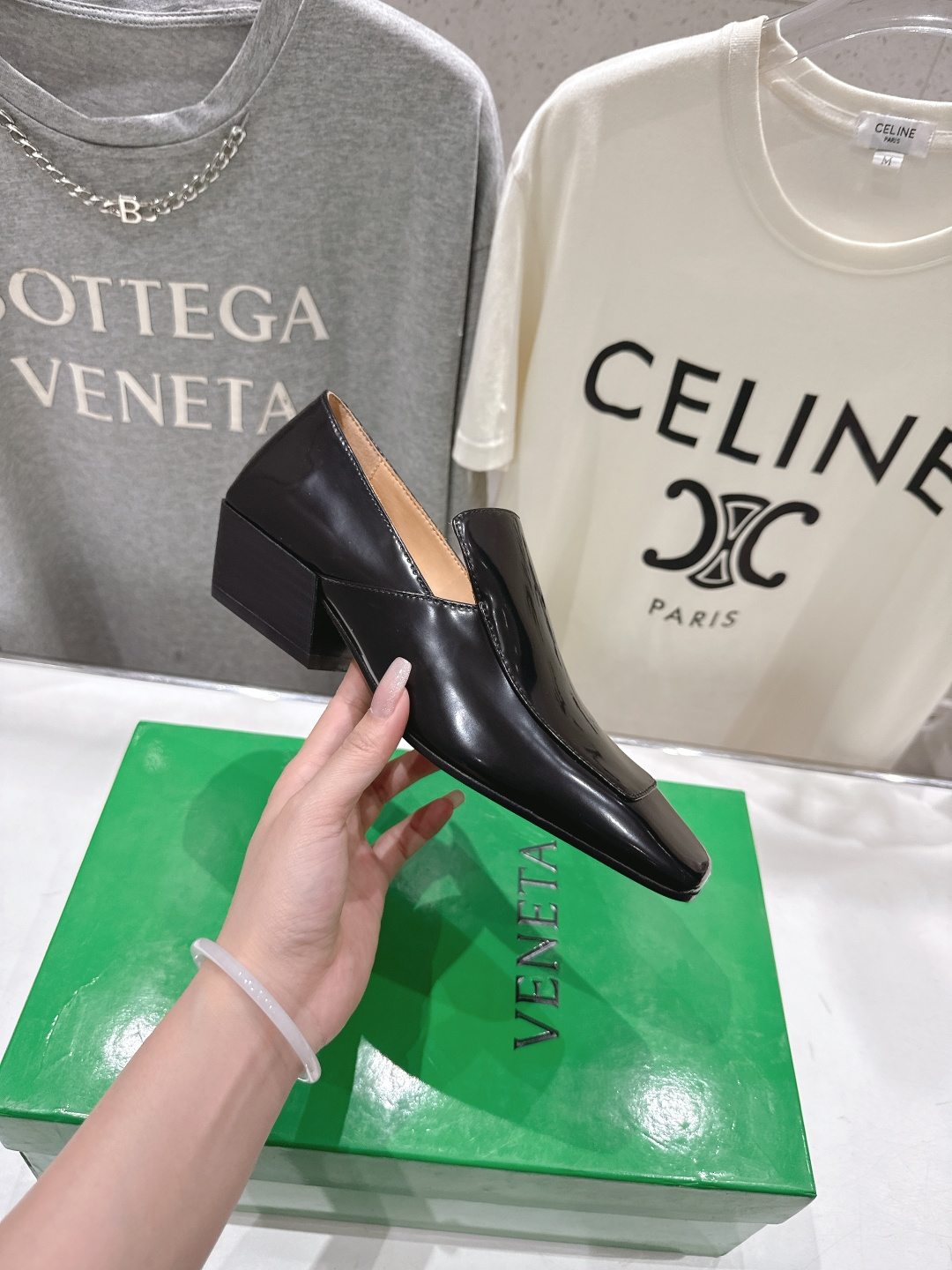 高版本出厂 Bottega Veneta/BV F065 2026ss新款中跟小方头玛丽珍高跟鞋小皮鞋高