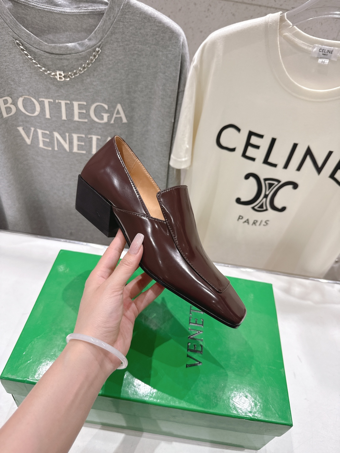 高版本出厂 Bottega Veneta/BV F065 2026ss新款中跟小方头玛丽珍高跟鞋小皮鞋高