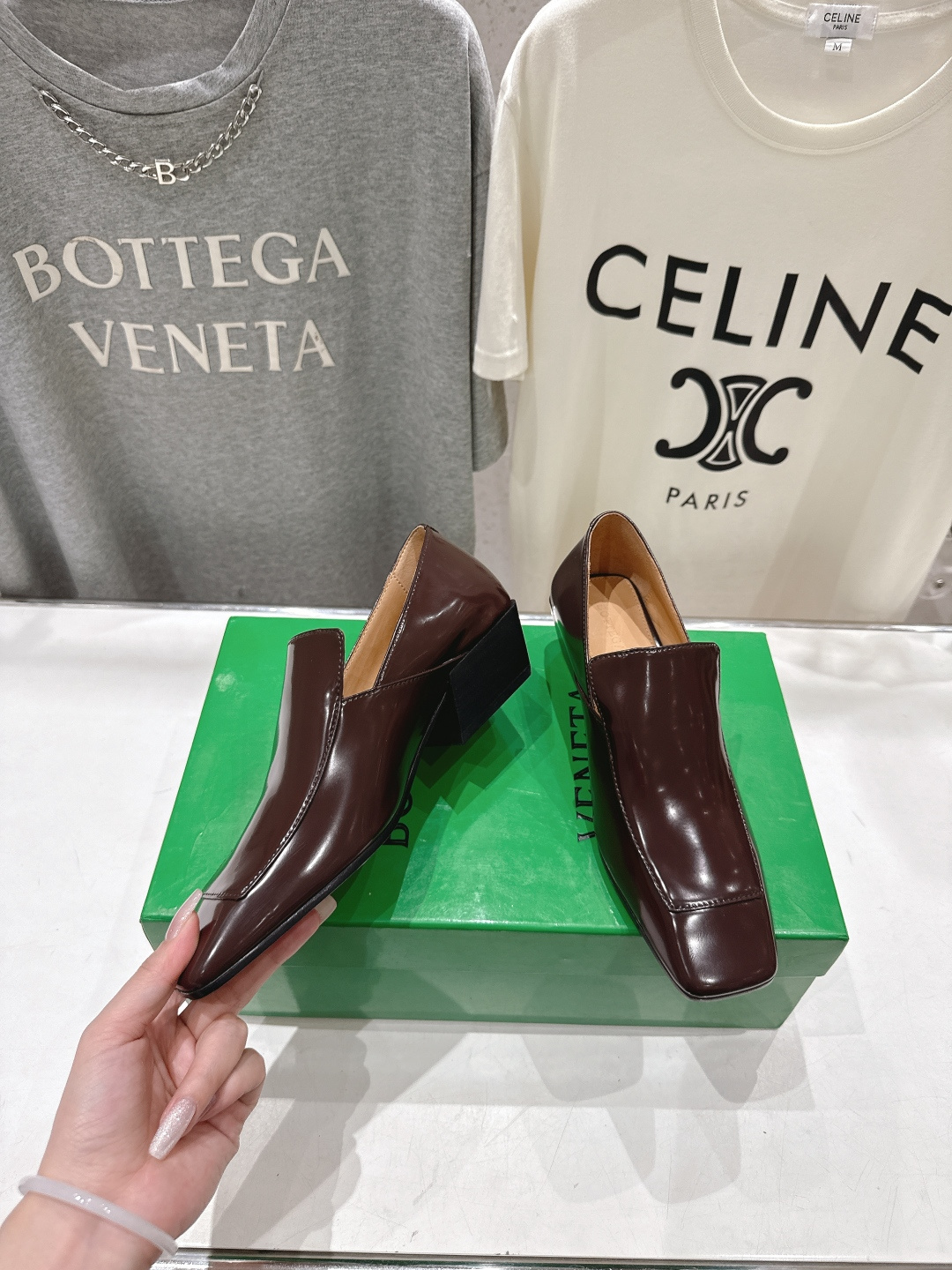 高版本出厂 Bottega Veneta/BV F065 2026ss新款中跟小方头玛丽珍高跟鞋小皮鞋高