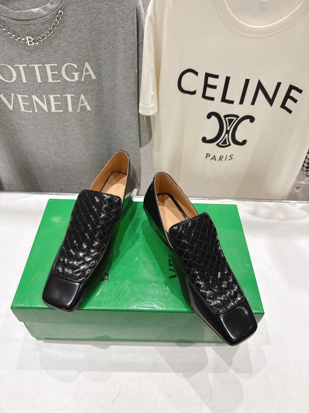 高版本出厂 编织面 Bottega Veneta/BV F065 2026ss新款中跟小方头玛丽珍高跟鞋