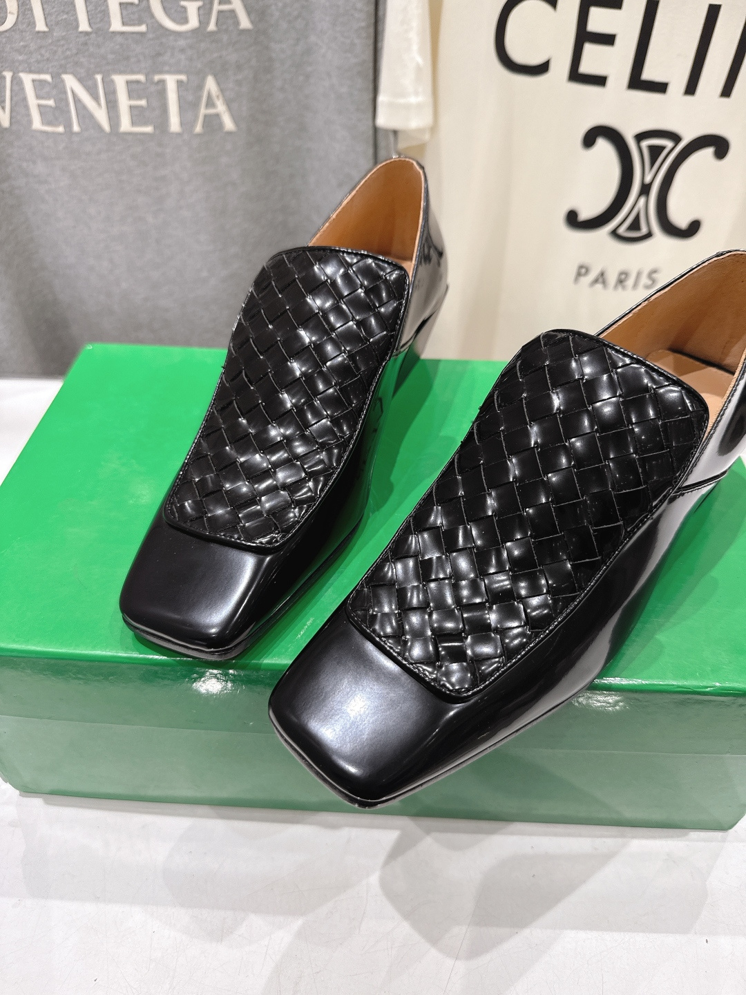 高版本出厂 编织面 Bottega Veneta/BV F065 2026ss新款中跟小方头玛丽珍高跟鞋