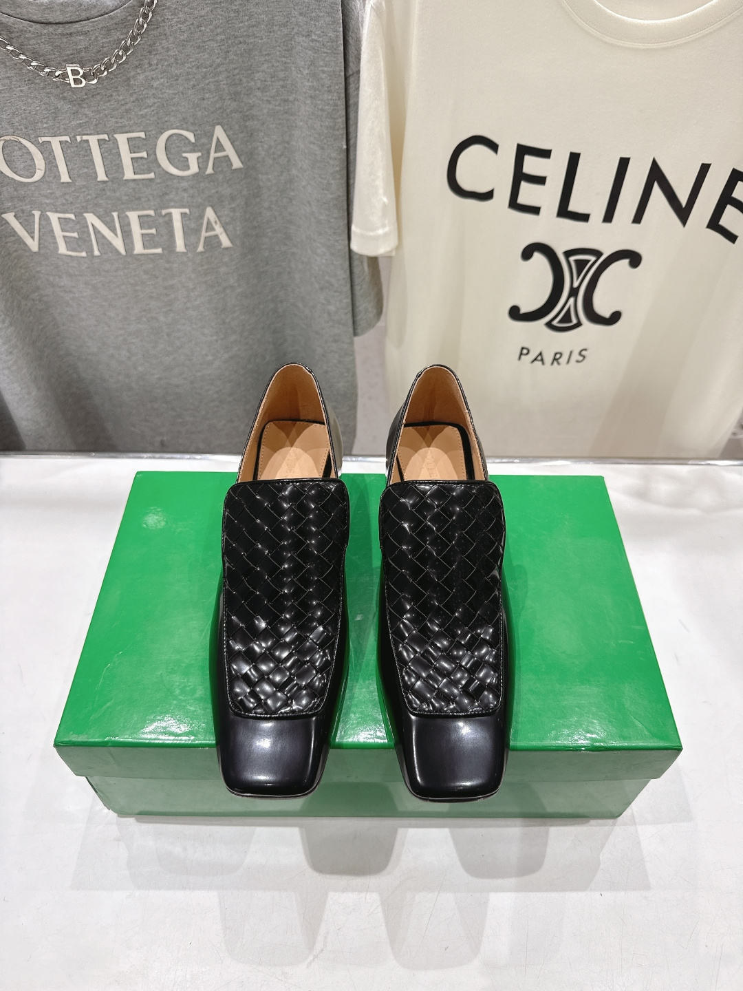 高版本出厂 编织面 Bottega Veneta/BV F065 2026ss新款中跟小方头玛丽珍高跟鞋