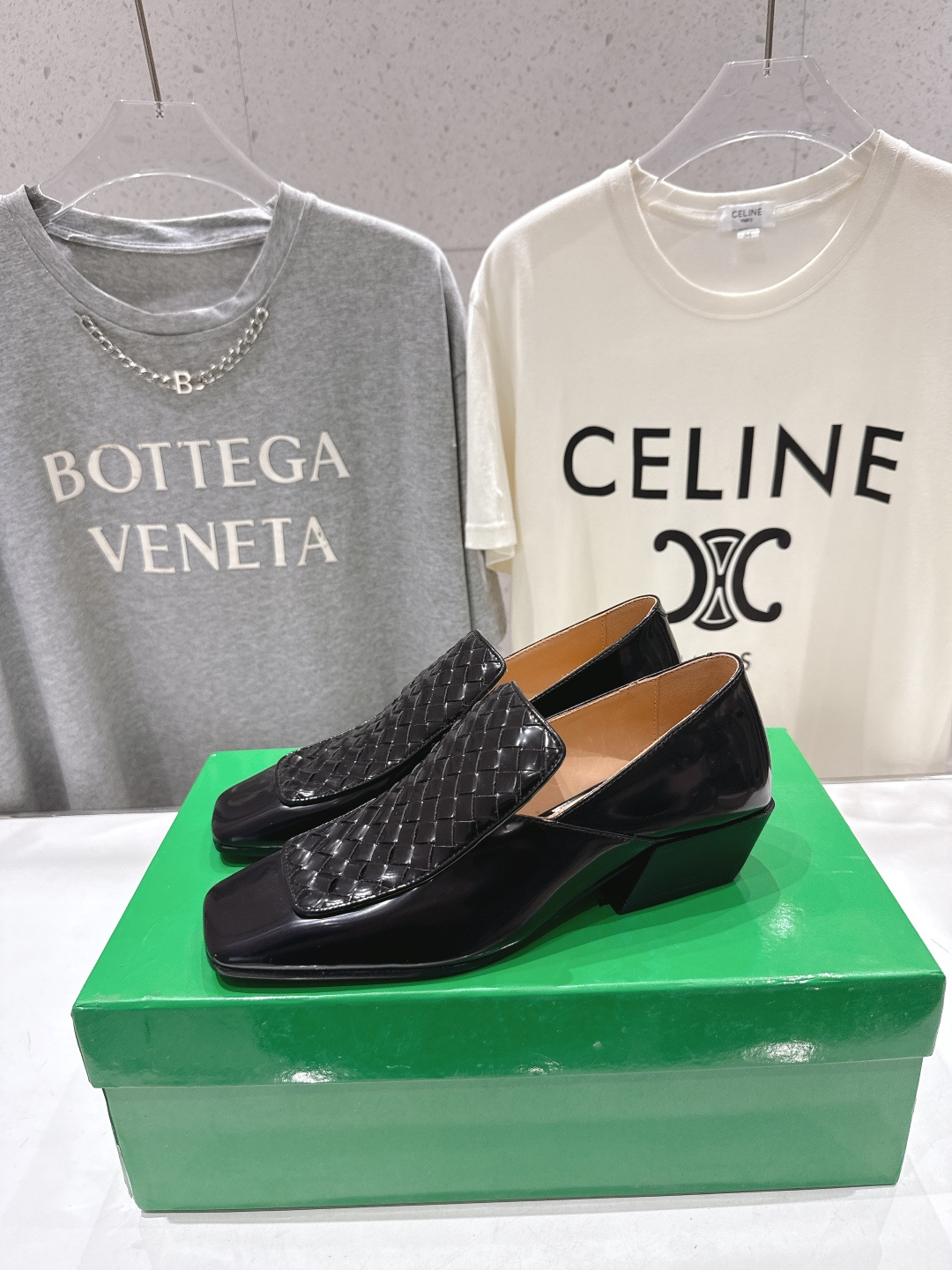 高版本出厂 编织面 Bottega Veneta/BV F065 2026ss新款中跟小方头玛丽珍高跟鞋