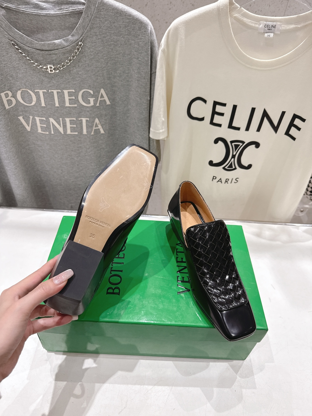 高版本出厂 编织面 Bottega Veneta/BV F065 2026ss新款中跟小方头玛丽珍高跟鞋