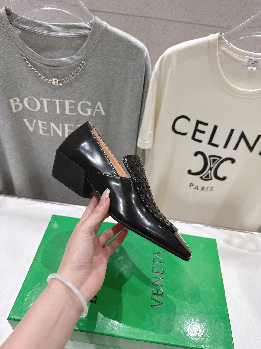 高版本出厂 编织面 Bottega Veneta/BV F065 2026ss新款中跟小方头玛丽珍高跟鞋