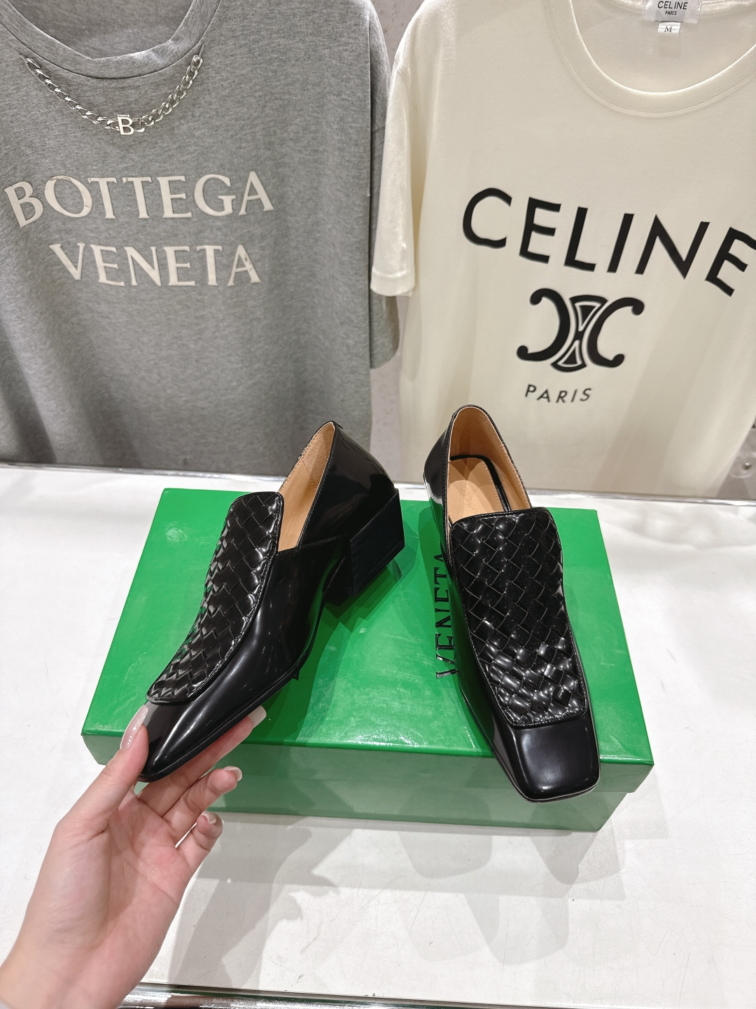 高版本出厂 编织面 Bottega Veneta/BV F065 2026ss新款中跟小方头玛丽珍高跟鞋