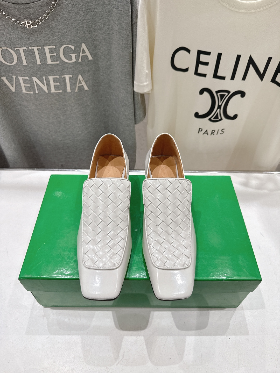 高版本出厂 编织面 Bottega Veneta/BV F065 2026ss新款中跟小方头玛丽珍高跟鞋