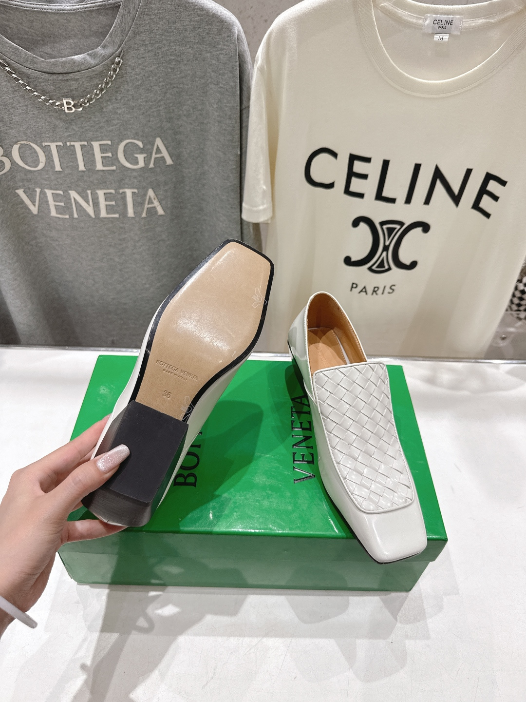 高版本出厂 编织面 Bottega Veneta/BV F065 2026ss新款中跟小方头玛丽珍高跟鞋