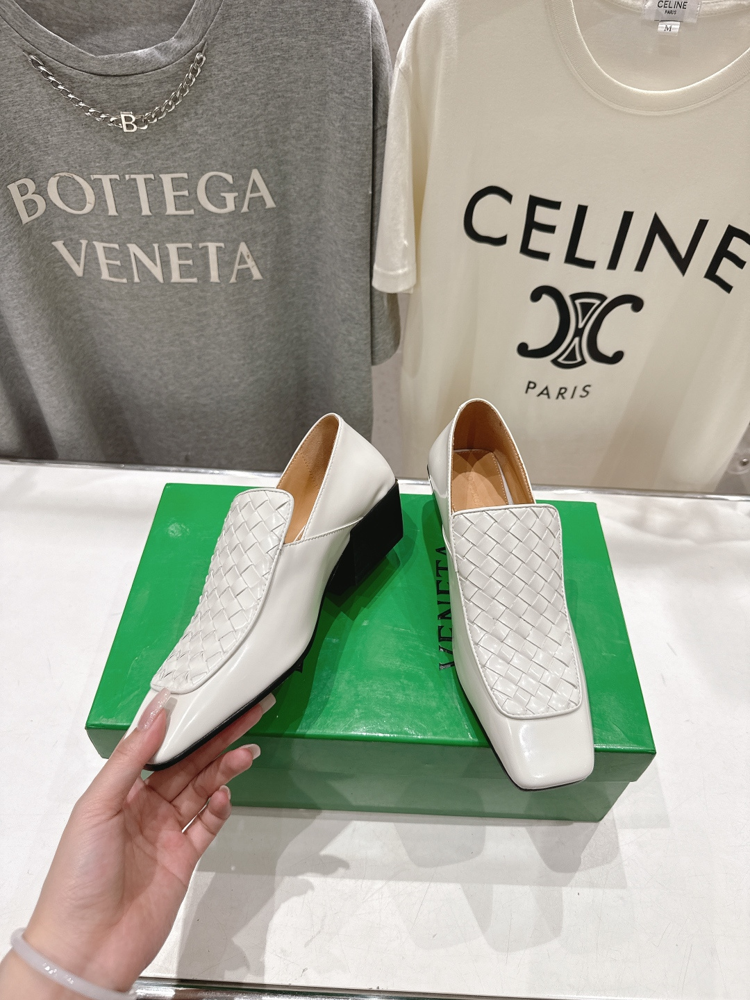 高版本出厂 编织面 Bottega Veneta/BV F065 2026ss新款中跟小方头玛丽珍高跟鞋