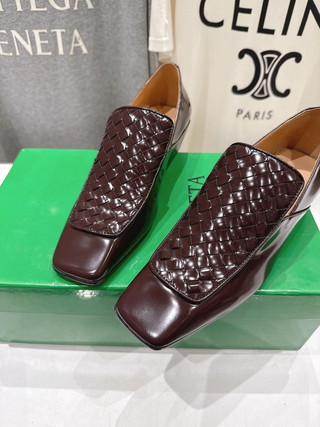 高版本出厂 编织面 Bottega Veneta/BV F065 2026ss新款中跟小方头玛丽珍高跟鞋