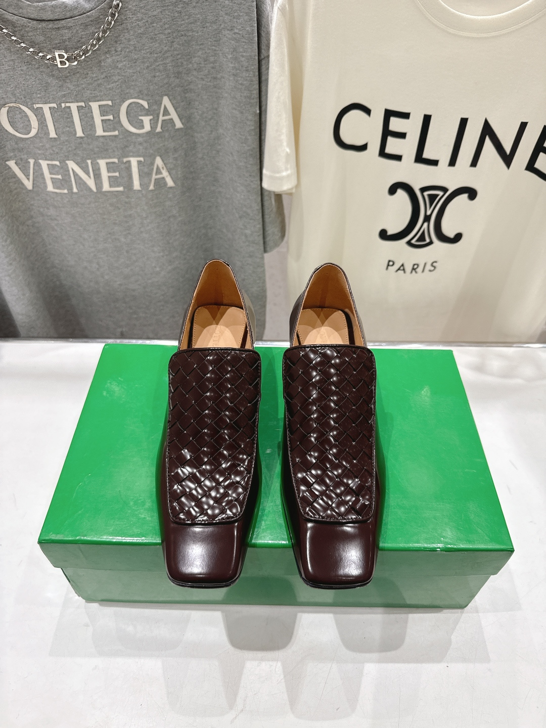 高版本出厂 编织面 Bottega Veneta/BV F065 2026ss新款中跟小方头玛丽珍高跟鞋