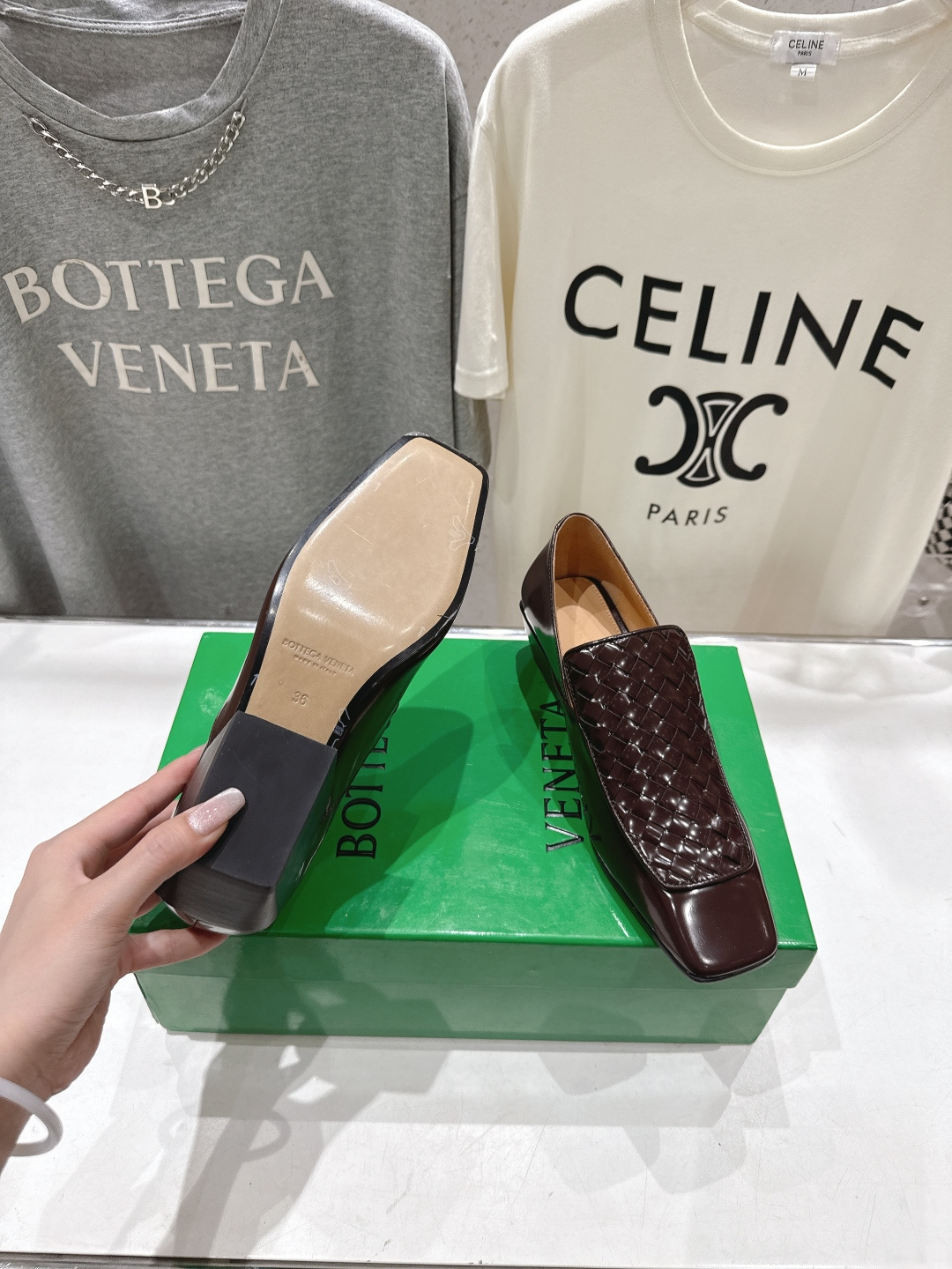 高版本出厂 编织面 Bottega Veneta/BV F065 2026ss新款中跟小方头玛丽珍高跟鞋