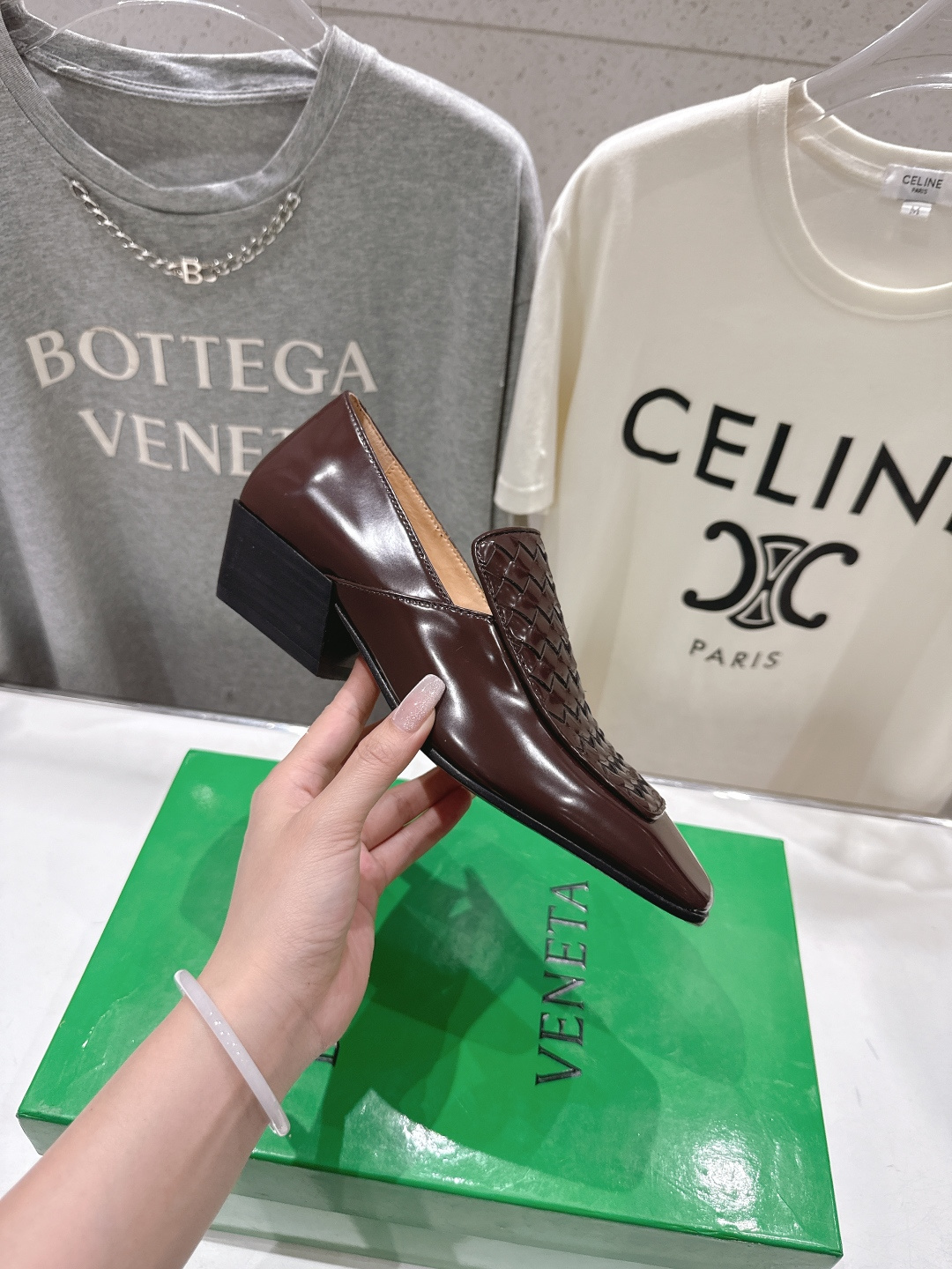 高版本出厂 编织面 Bottega Veneta/BV F065 2026ss新款中跟小方头玛丽珍高跟鞋