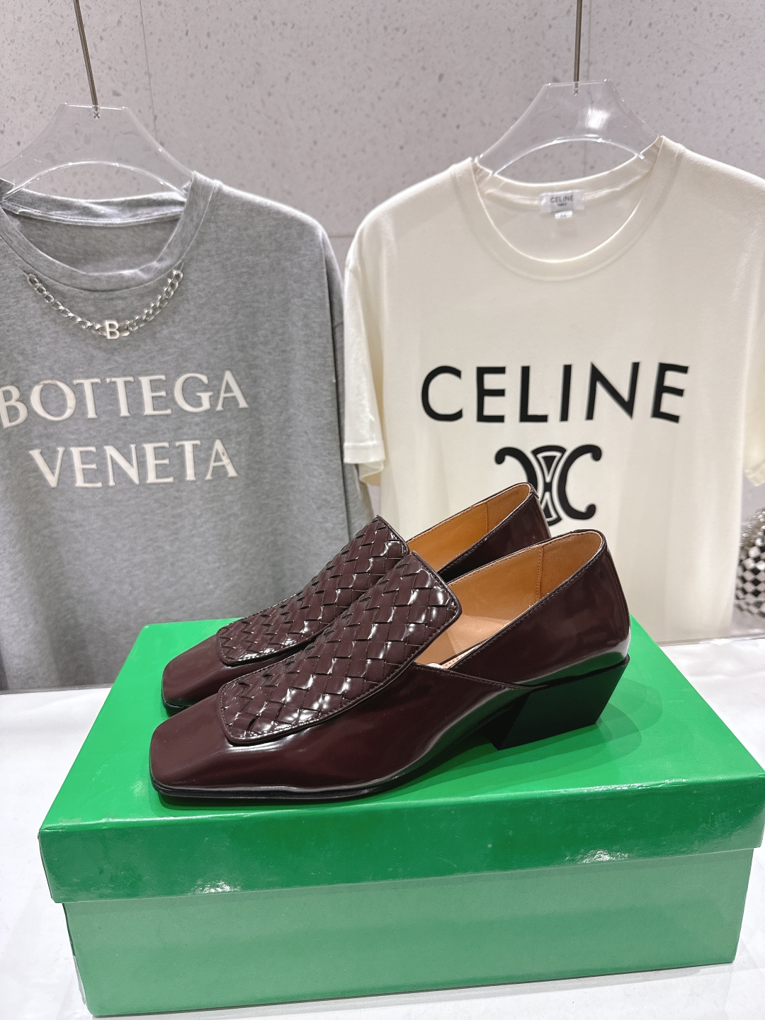 高版本出厂 编织面 Bottega Veneta/BV F065 2026ss新款中跟小方头玛丽珍高跟鞋