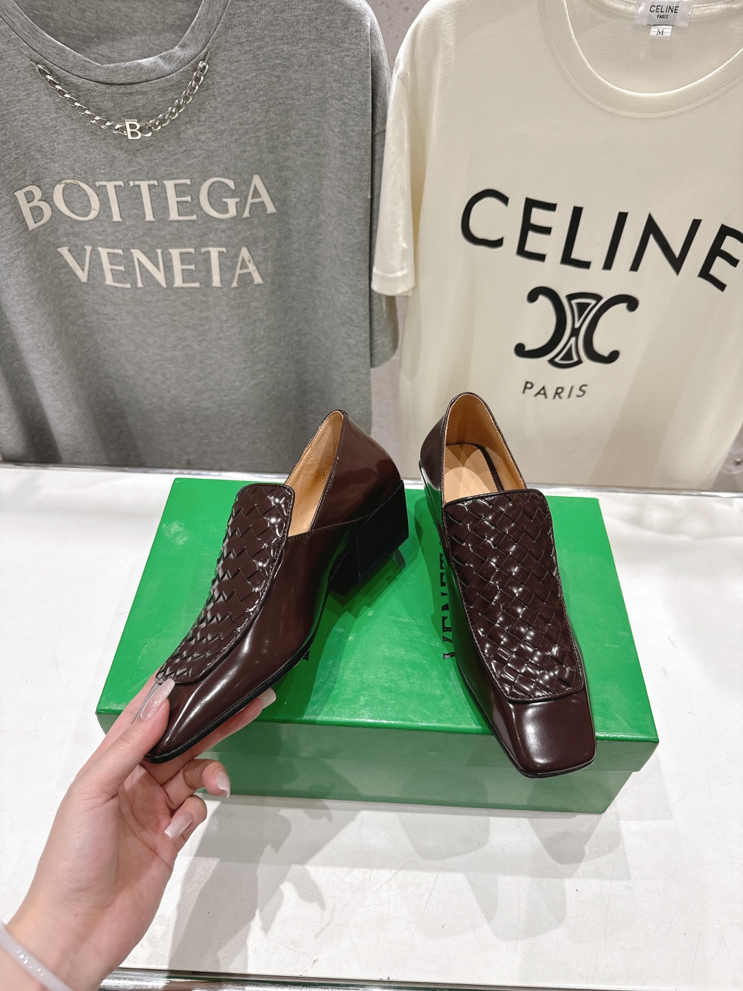 高版本出厂 编织面 Bottega Veneta/BV F065 2026ss新款中跟小方头玛丽珍高跟鞋