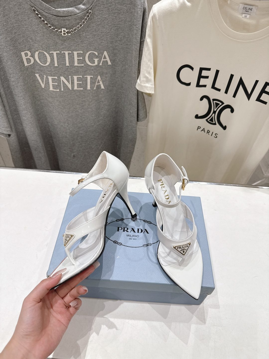 高版本出厂 PRADA* 普拉达P家F025 26ss夏季新品仙女风尖头高跟鞋凉鞋原版购入1:1开发，细