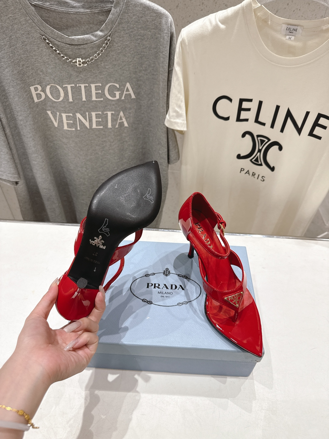 高版本出厂 PRADA* 普拉达P家F025 26ss夏季新品仙女风尖头高跟鞋凉鞋原版购入1:1开发，细