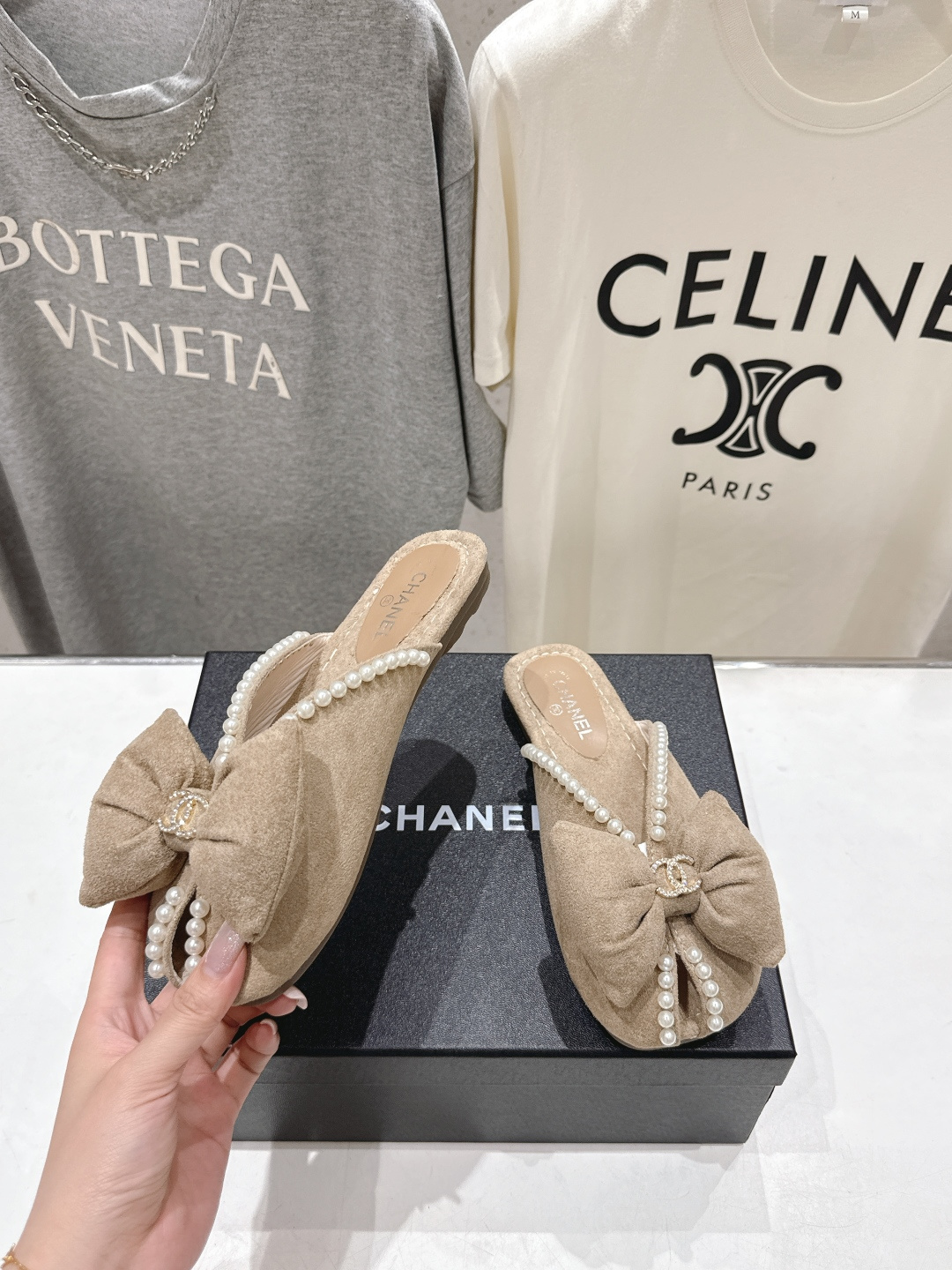 高版本出厂 Chanel*香奈儿F036 小香2026ss夏季新款珍珠蝴蝶结平底拖鞋小香的一款全新设计 