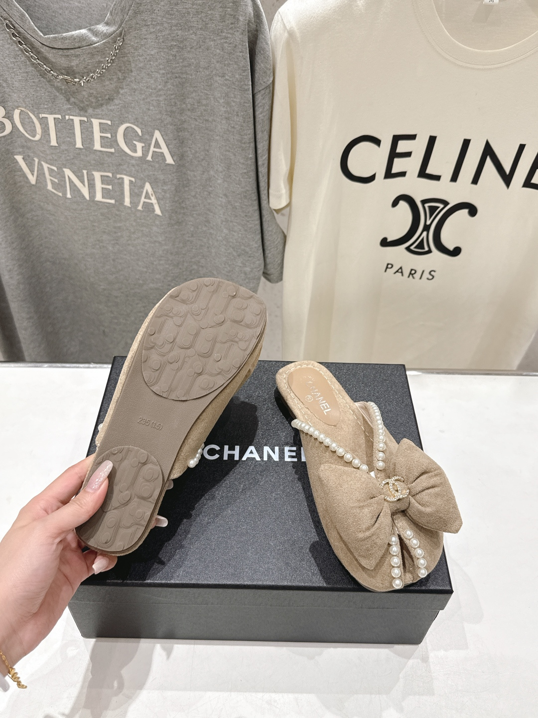 高版本出厂 Chanel*香奈儿F036 小香2026ss夏季新款珍珠蝴蝶结平底拖鞋小香的一款全新设计 