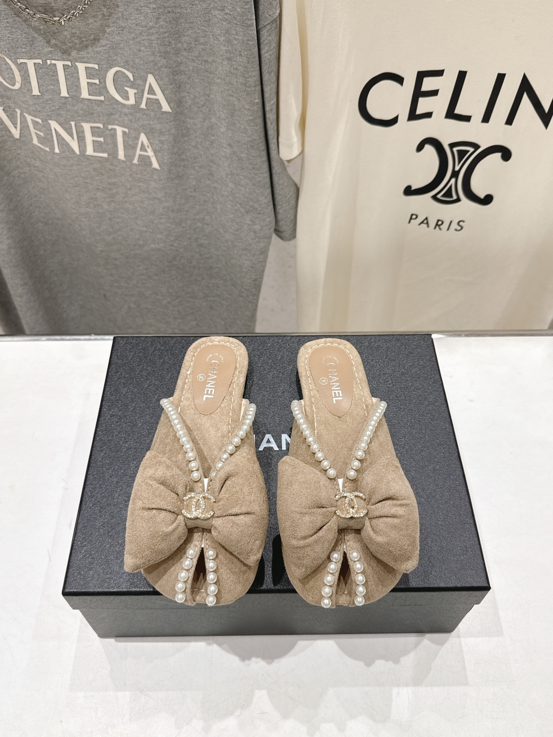 高版本出厂 Chanel*香奈儿F036 小香2026ss夏季新款珍珠蝴蝶结平底拖鞋小香的一款全新设计 