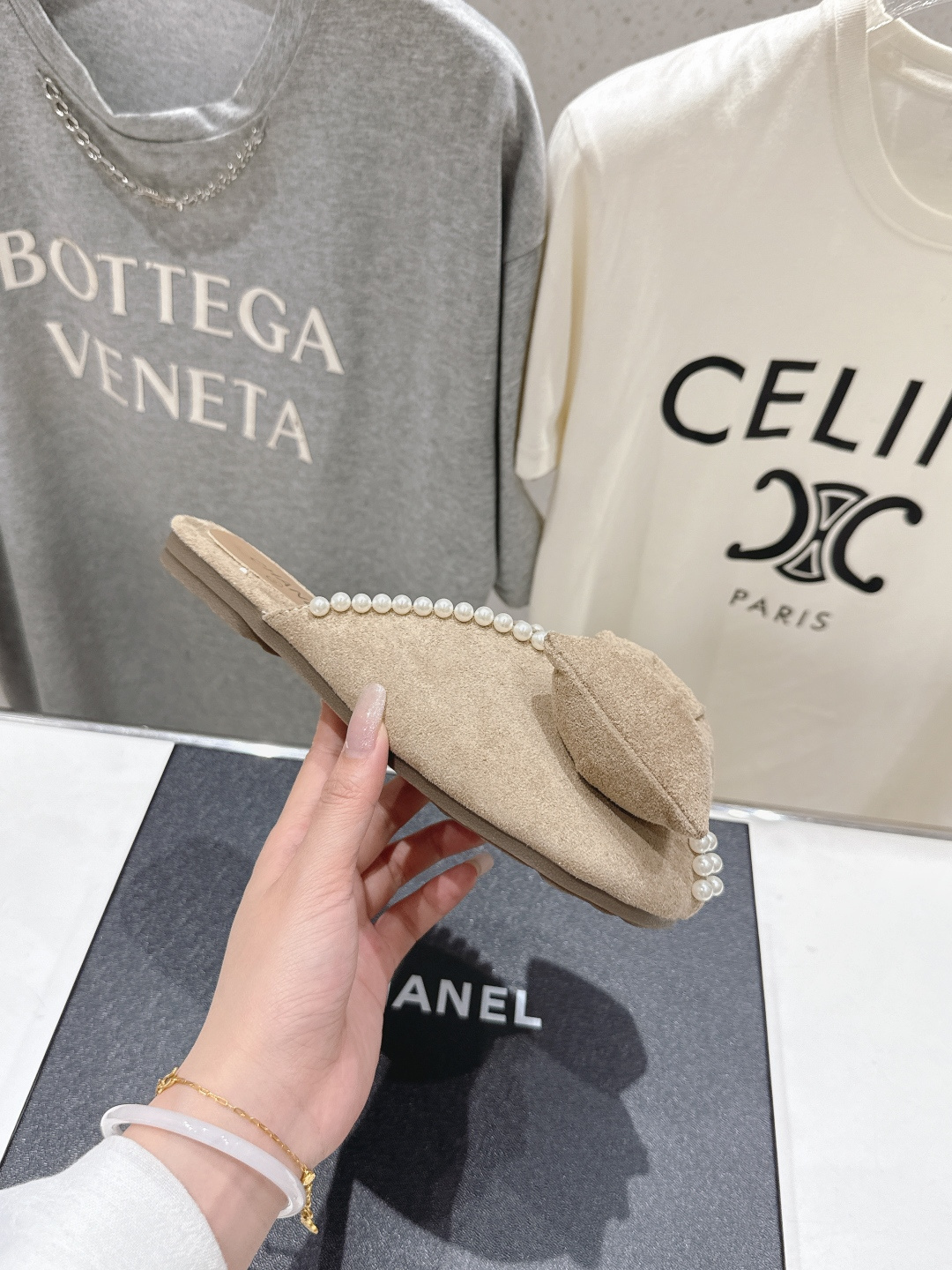 高版本出厂 Chanel*香奈儿F036 小香2026ss夏季新款珍珠蝴蝶结平底拖鞋小香的一款全新设计 