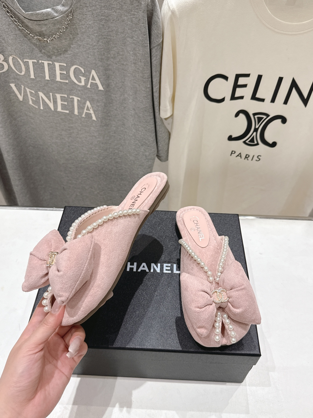 高版本出厂 Chanel*香奈儿F036 小香2026ss夏季新款珍珠蝴蝶结平底拖鞋小香的一款全新设计 