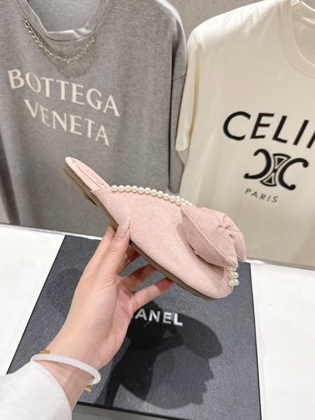 高版本出厂 Chanel*香奈儿F036 小香2026ss夏季新款珍珠蝴蝶结平底拖鞋小香的一款全新设计 