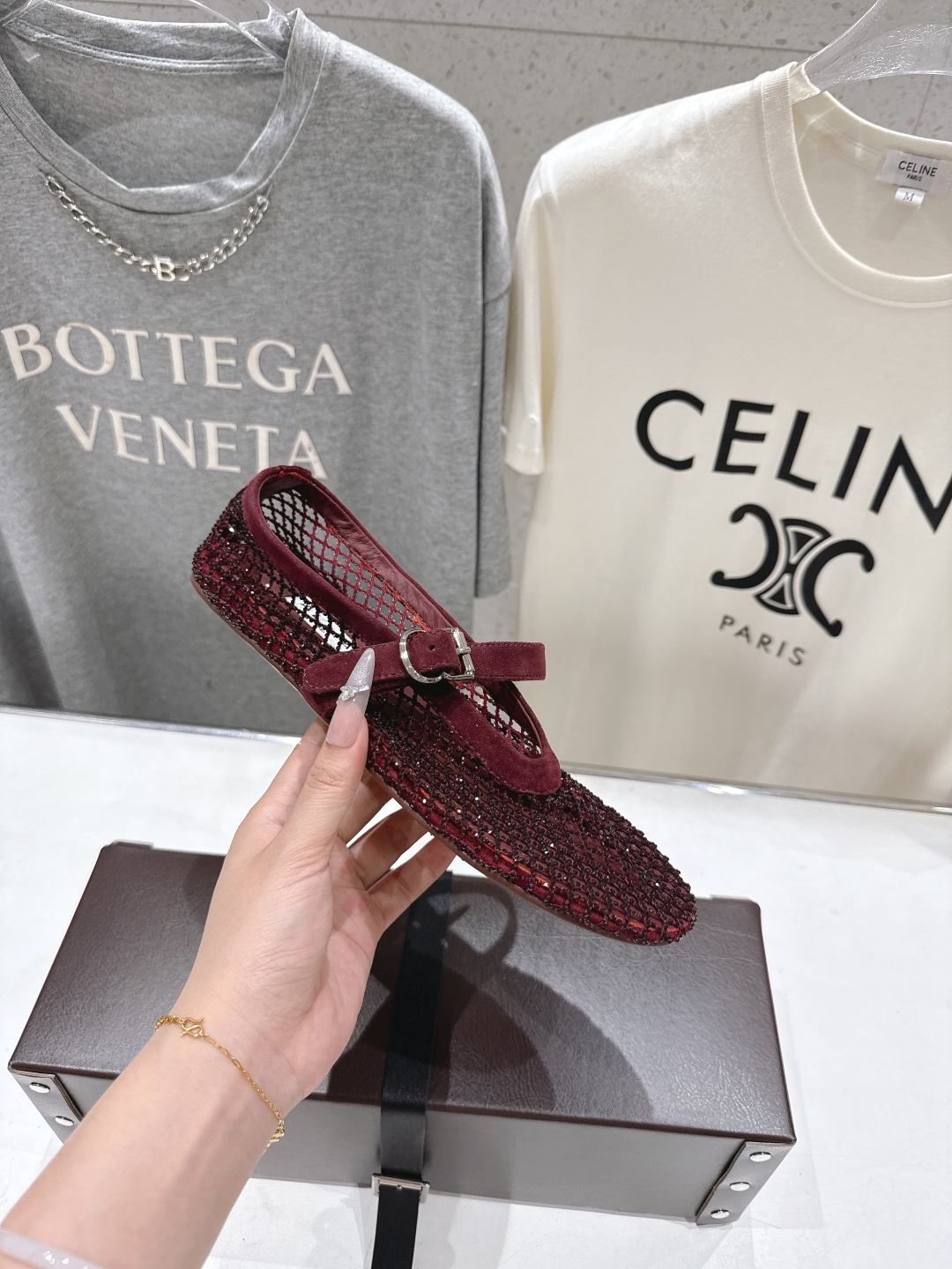 高版本出厂 单鞋 独家新品 Alaia 阿莱亚26ss/新款网面平底鞋芭蕾舞鞋 最近超火的一款网钻平底鞋