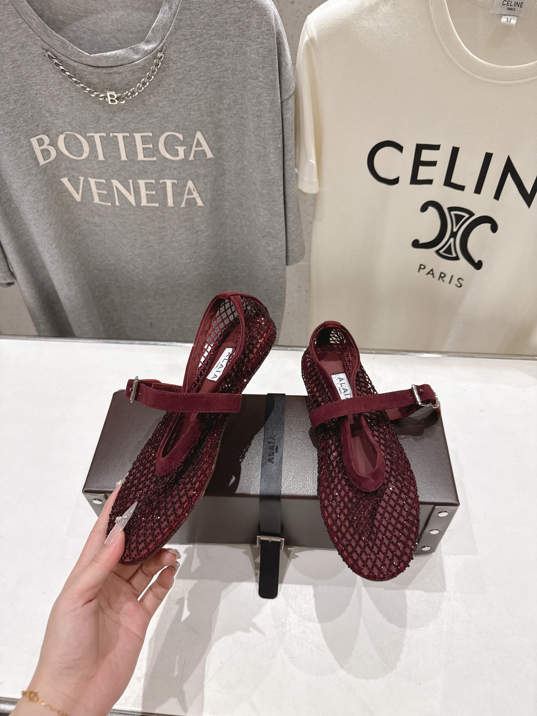 高版本出厂 单鞋 独家新品 Alaia 阿莱亚26ss/新款网面平底鞋芭蕾舞鞋 最近超火的一款网钻平底鞋