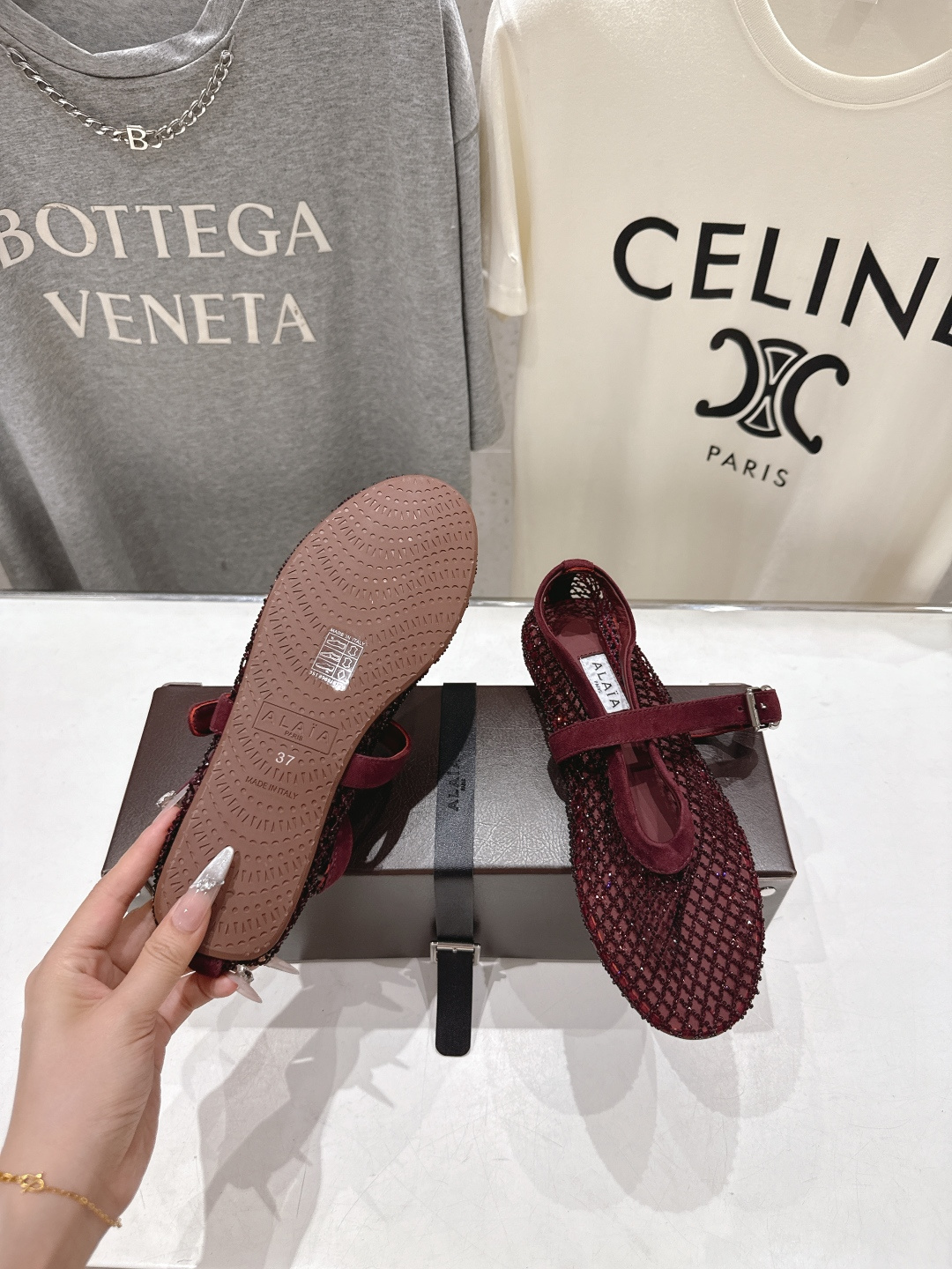 高版本出厂 单鞋 独家新品 Alaia 阿莱亚26ss/新款网面平底鞋芭蕾舞鞋 最近超火的一款网钻平底鞋