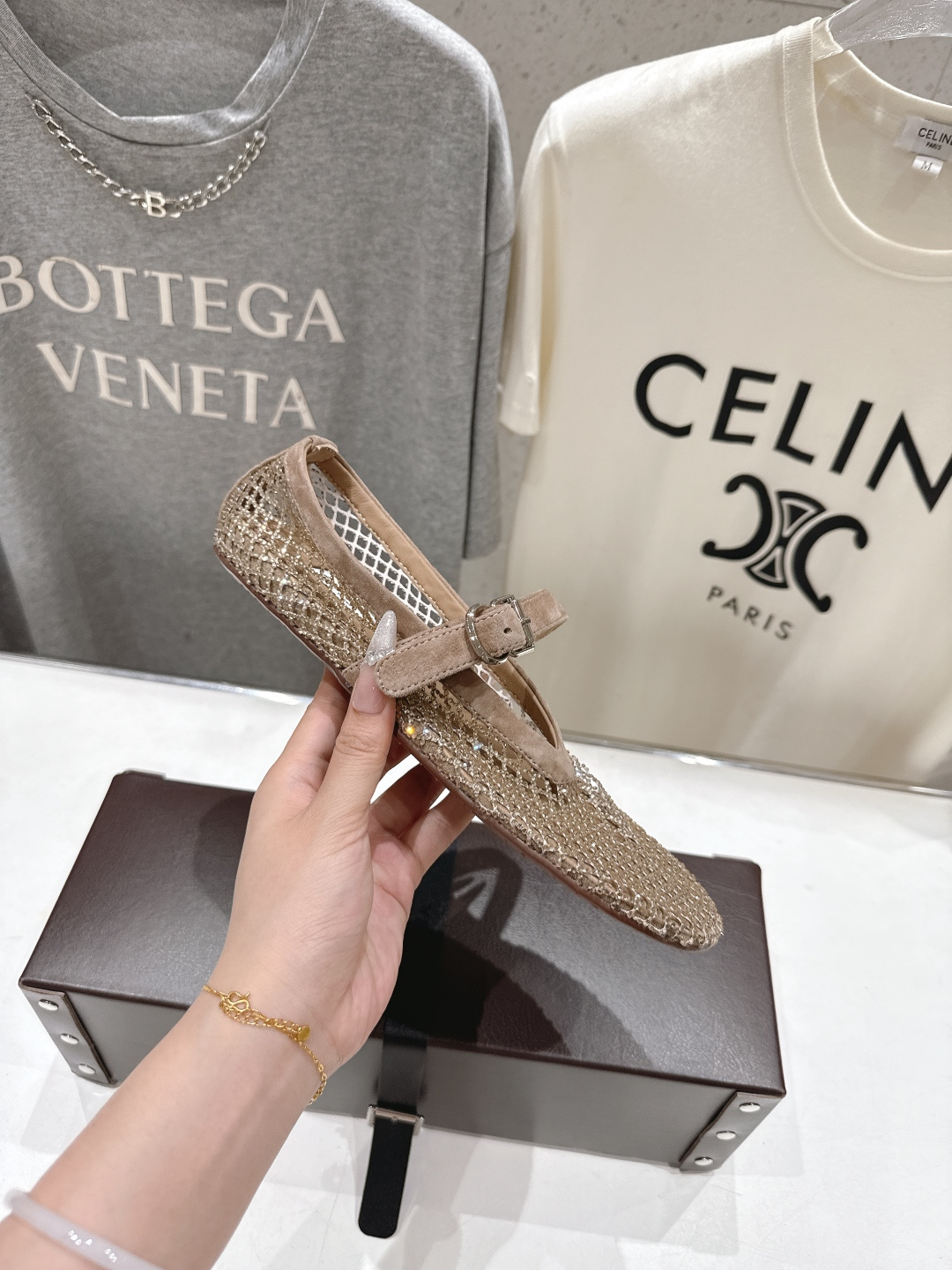 高版本出厂 单鞋 独家新品 Alaia 阿莱亚26ss/新款网面平底鞋芭蕾舞鞋 最近超火的一款网钻平底鞋