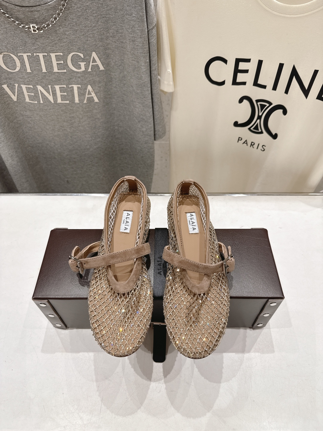 高版本出厂 单鞋 独家新品 Alaia 阿莱亚26ss/新款网面平底鞋芭蕾舞鞋 最近超火的一款网钻平底鞋