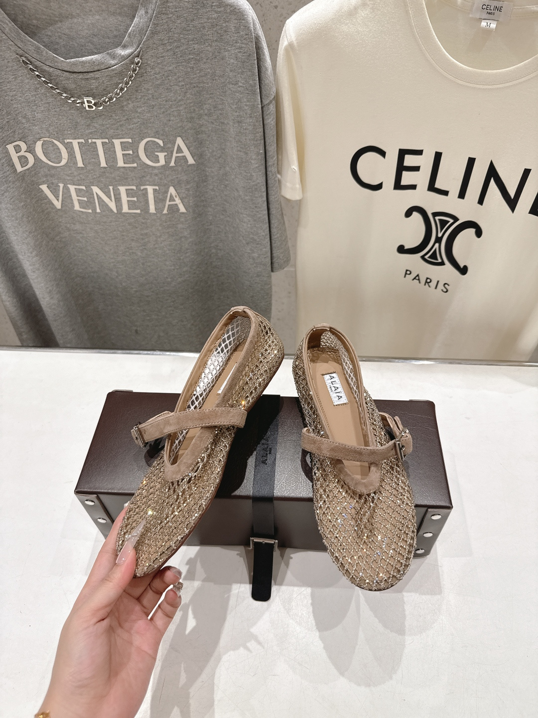 高版本出厂 单鞋 独家新品 Alaia 阿莱亚26ss/新款网面平底鞋芭蕾舞鞋 最近超火的一款网钻平底鞋