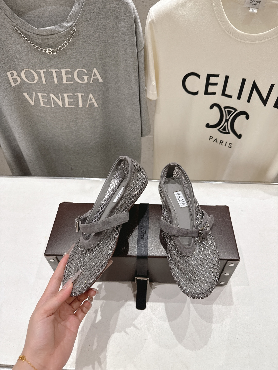 高版本出厂 单鞋 独家新品 Alaia 阿莱亚26ss/新款网面平底鞋芭蕾舞鞋 最近超火的一款网钻平底鞋