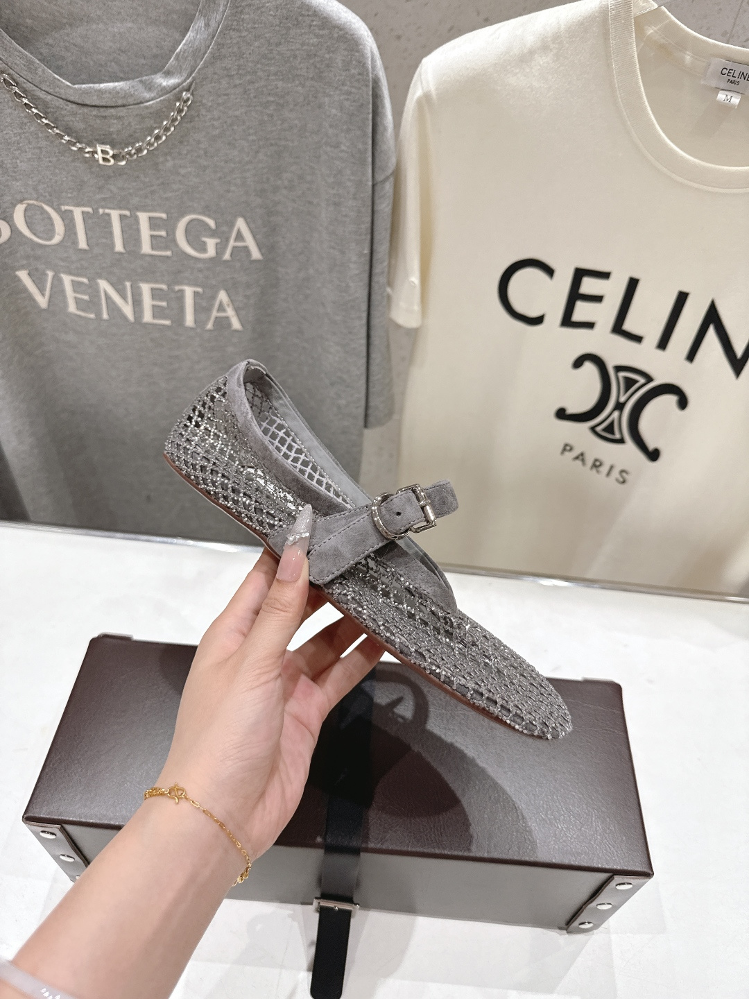 高版本出厂 单鞋 独家新品 Alaia 阿莱亚26ss/新款网面平底鞋芭蕾舞鞋 最近超火的一款网钻平底鞋