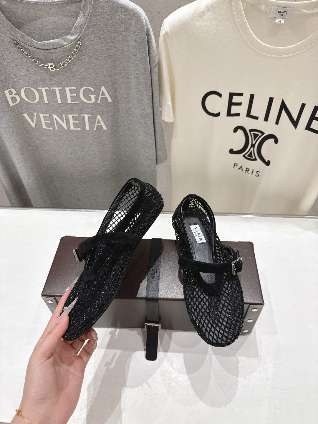 高版本出厂 单鞋 独家新品 Alaia 阿莱亚26ss/新款网面平底鞋芭蕾舞鞋 最近超火的一款网钻平底鞋