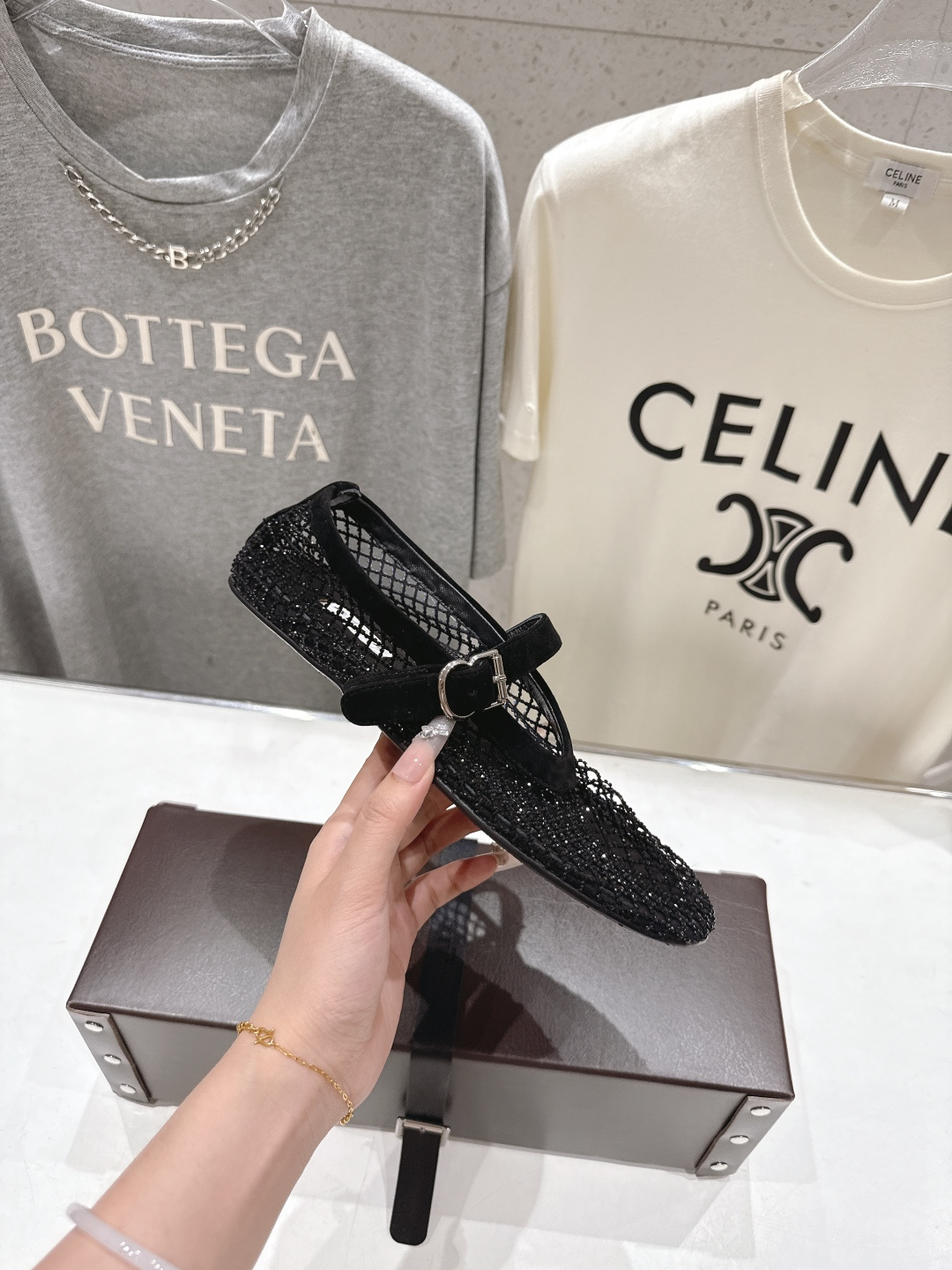 高版本出厂 单鞋 独家新品 Alaia 阿莱亚26ss/新款网面平底鞋芭蕾舞鞋 最近超火的一款网钻平底鞋