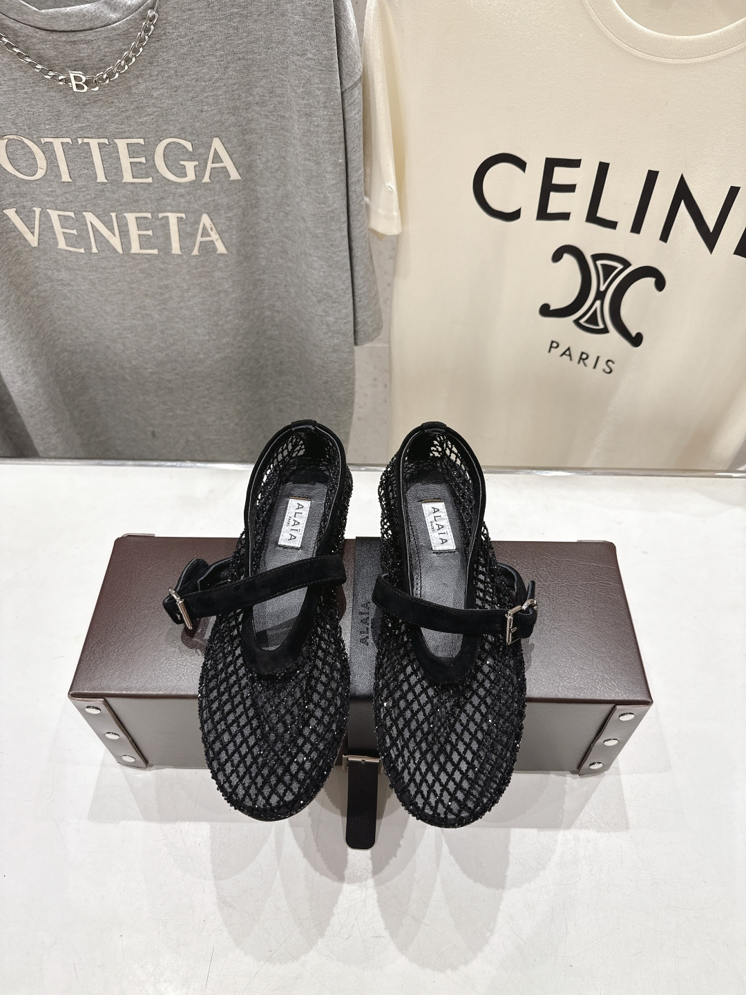 高版本出厂 单鞋 独家新品 Alaia 阿莱亚26ss/新款网面平底鞋芭蕾舞鞋 最近超火的一款网钻平底鞋