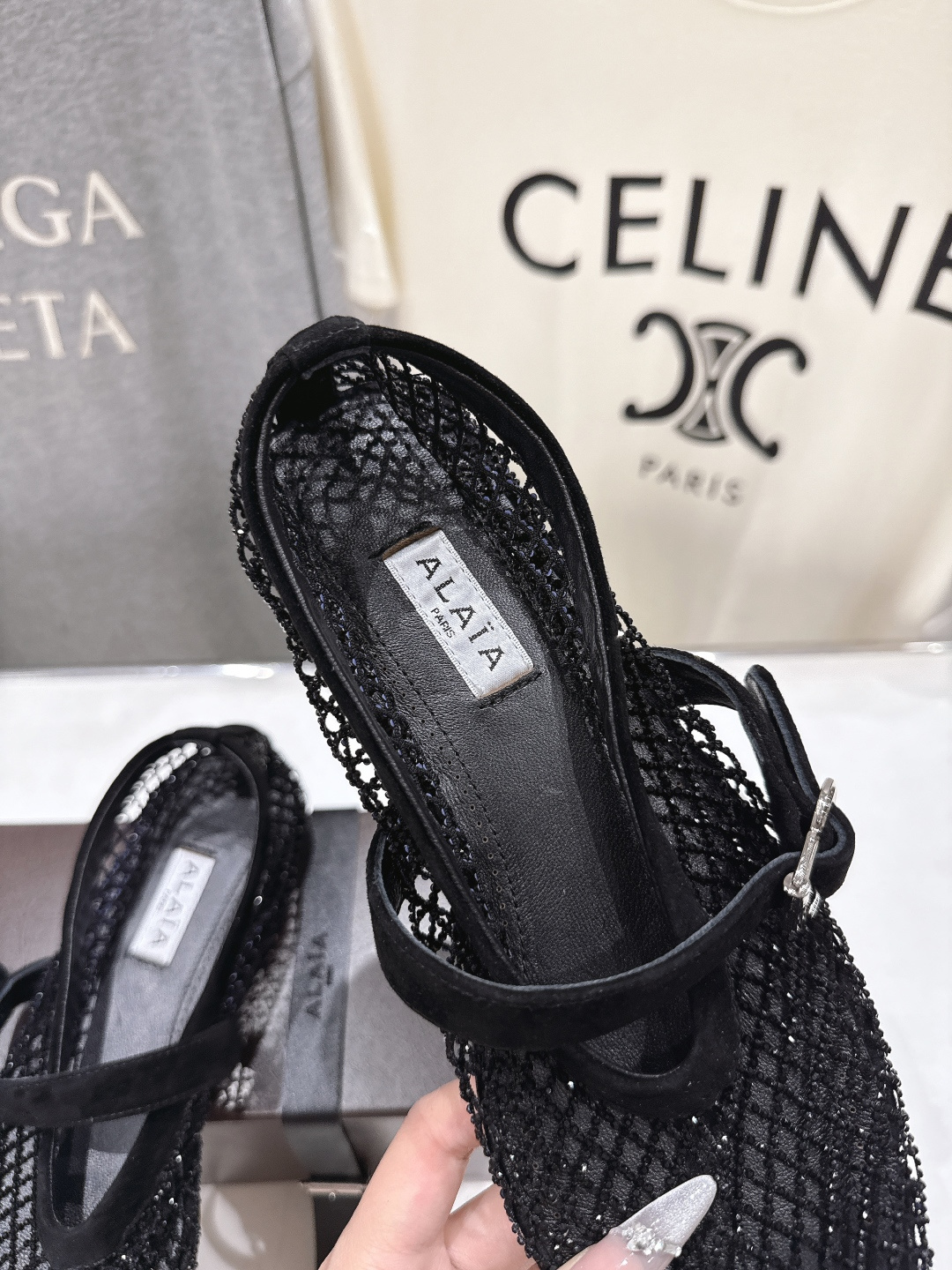 高版本出厂 单鞋 独家新品 Alaia 阿莱亚26ss/新款网面平底鞋芭蕾舞鞋 最近超火的一款网钻平底鞋