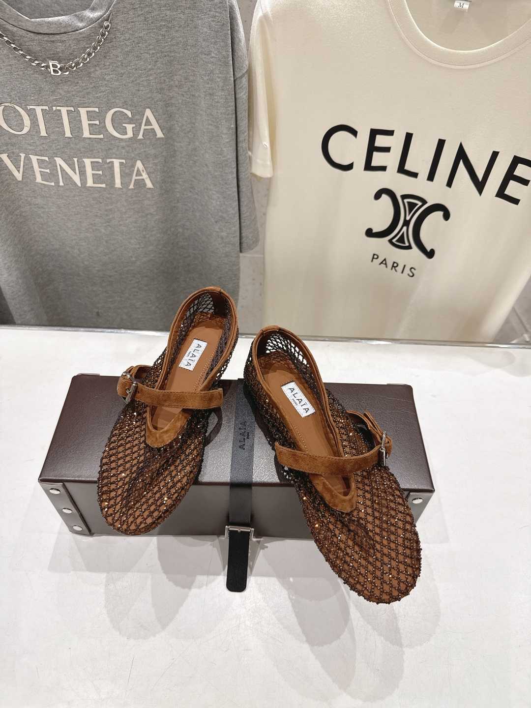 高版本出厂 单鞋 独家新品 Alaia 阿莱亚26ss/新款网面平底鞋芭蕾舞鞋 最近超火的一款网钻平底鞋