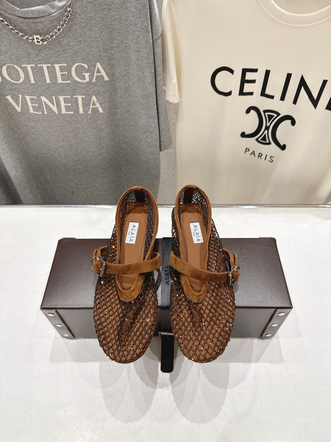 高版本出厂 单鞋 独家新品 Alaia 阿莱亚26ss/新款网面平底鞋芭蕾舞鞋 最近超火的一款网钻平底鞋