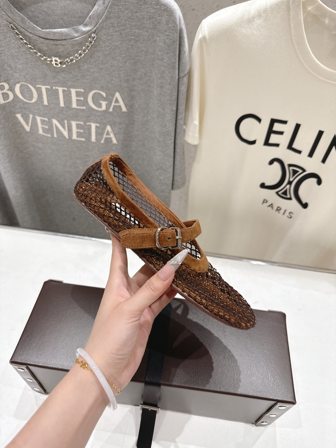 高版本出厂 单鞋 独家新品 Alaia 阿莱亚26ss/新款网面平底鞋芭蕾舞鞋 最近超火的一款网钻平底鞋