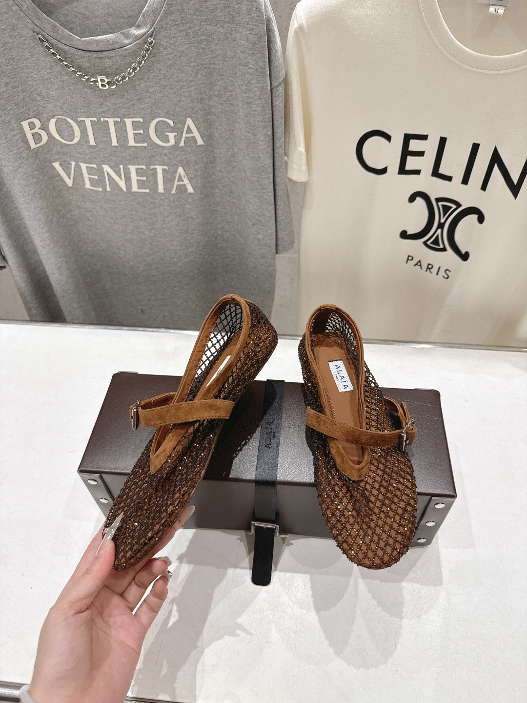 高版本出厂 单鞋 独家新品 Alaia 阿莱亚26ss/新款网面平底鞋芭蕾舞鞋 最近超火的一款网钻平底鞋