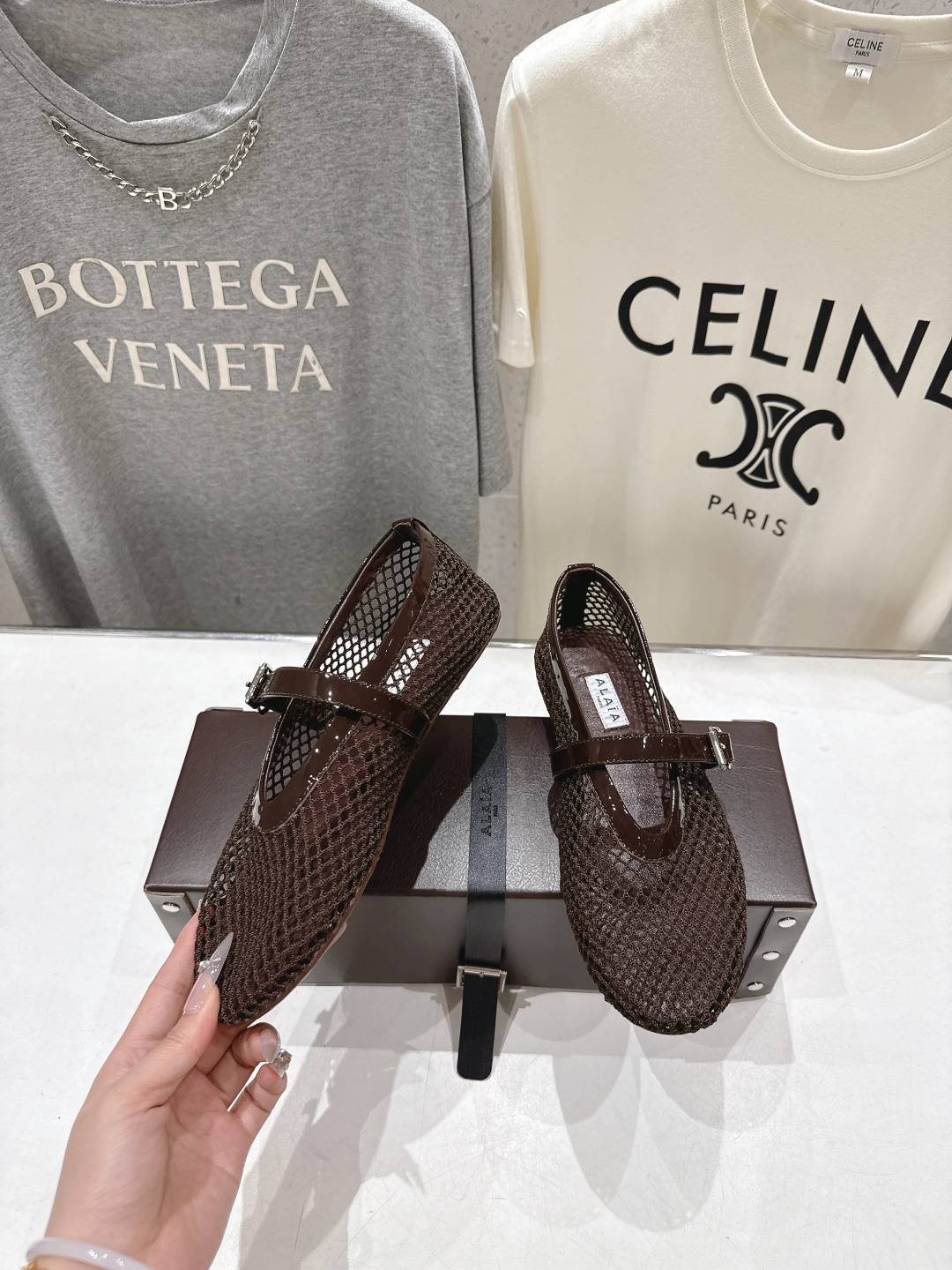 高版本出厂 单鞋 独家新品 Alaia 阿莱亚26ss/新款网面平底鞋芭蕾舞鞋 最近超火的一款网钻平底鞋